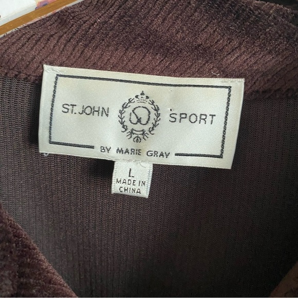 ST JOHN Sport Brown Corduroy Full Zip Collared Jacket Women’s L Large - Picture 8 of 12